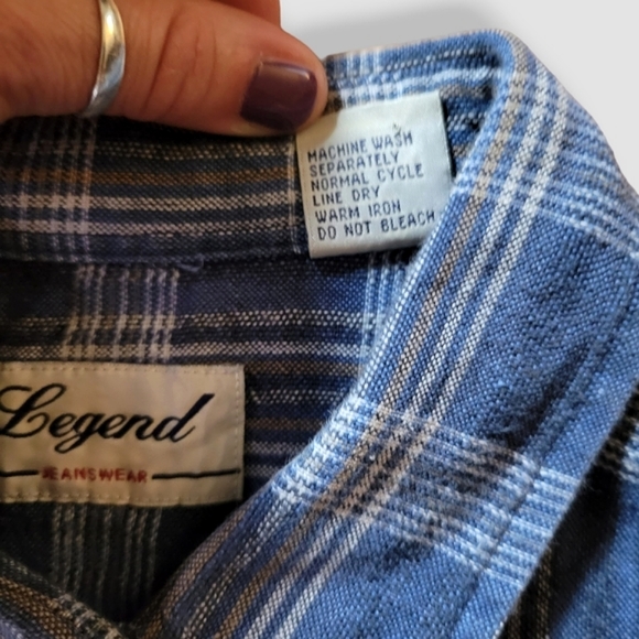 VINTAGE 1990s LEGEND JEANSWEAR Sleeveless Button Down Plaid Top Denim Blue - Picture 10 of 11